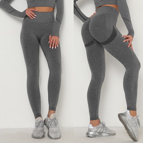 High Waist Seamless Gray Butt Lifting Yoga Pants - Picture 1 of 16